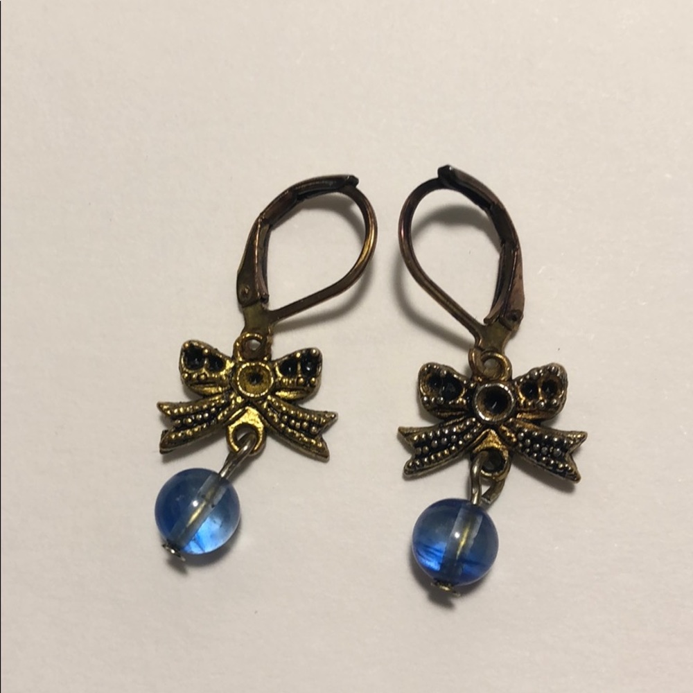 Vintage Drop Stone Bow Earrings